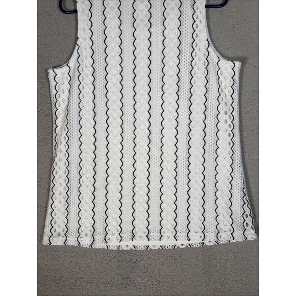 Susan Graver Tank Top Women’s Size M White Black Textured Crochet Eyelets Preppy - Picture 13 of 13